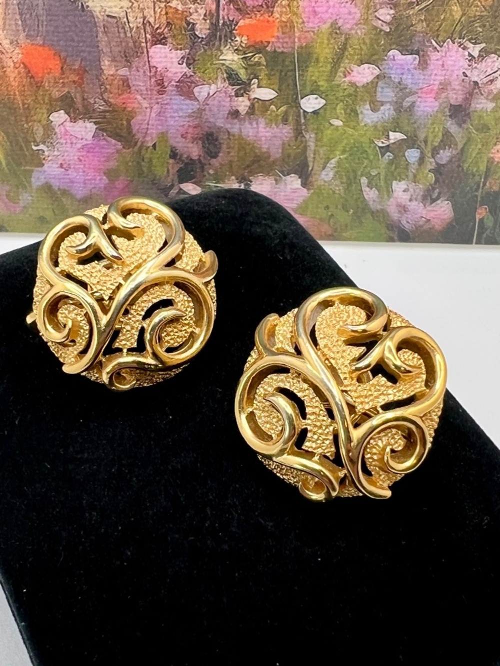 Crown Trifari Gold Scroll Dome CLIP Earrings FINAL MARKDOWN